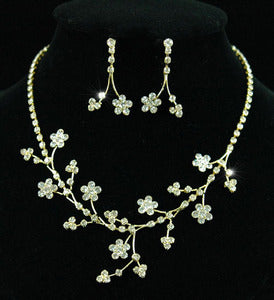 Wedding Crystal Flowers Gold Necklace Earrings Set S1041