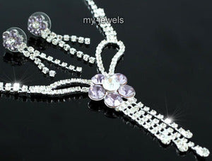 Purple Flowers Crystal Bridal Necklace Earrings Set XS1169
