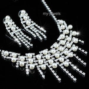 Bridal Queen White Faux Pearl Necklace Earrings Set XS1172