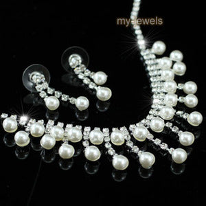 Bridal White Pearl Necklace Earrings Set XS1173