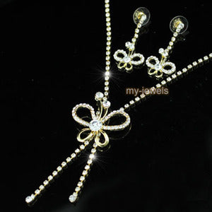 Wedding Butterfly Crystal Gold Necklace Earrings Set XS1175