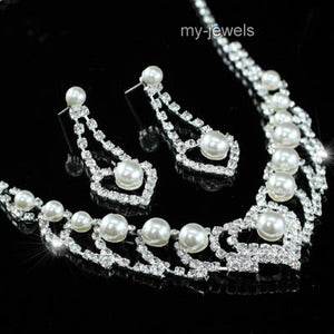 Bridal Heart Faux Pearl Necklace Earrings Set XS1180