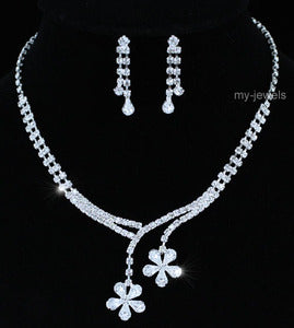 Wedding Flower Crystal Necklace Earrings Set XS1186