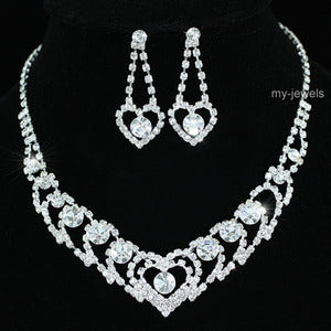 Bridal Heart Crystal Necklace Earrings Set XS1189