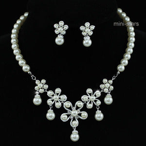 Bridal Wedding Flower Cream Ivory Faux Pearl Necklace Set XS1207