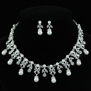 Bridal Faux Pearl Flower Necklace Earrings Set XS1217
