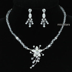 Bridal Wedding Handmade Crystal Necklace Earrings Set XS1221