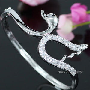 Sparkling 3 Carat Created CZ Stones Swan Bangle Bracelet XSB081