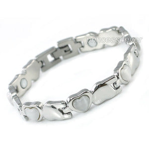Women Stainless Steel Magnetic Health White Heart Cat Eye Stone Bracelet XSB154
