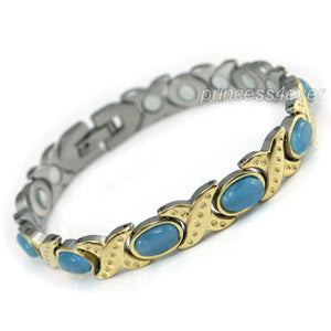 Women Stainless Steel Magnetic Health Blue Cat Eye Stone Bracelet XSB155