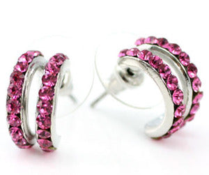 Pink Huggie Earrings use Swarovski Crystal XE018