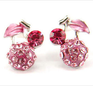 Pink Cherry Stud Earrings use Swarovski Crystal XE020
