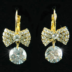 Bow Gold Plate Earrings use Austrian Crystal XE118