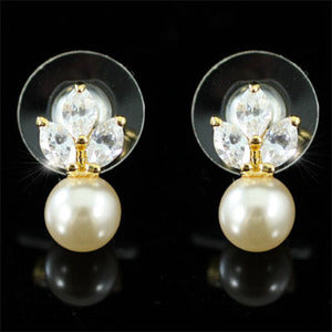 Ivory Colour Faux Pearl Gold Plated Earrings use Swarovski Crystal XE153