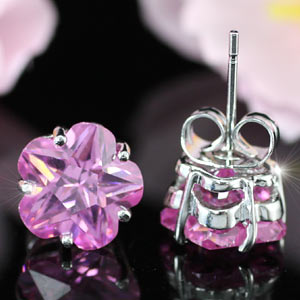 3 Carat Flower Pink Created Sapphire Stud Earrings XE239
