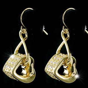 Dangle Heart Gold Plated Earrings w/ Austrian Crystal XE269
