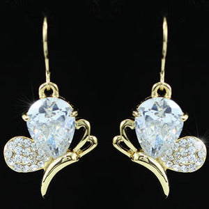 Dangle 4.5 Carat CZ Created Diamond Butterfly Gold Earrings XE354