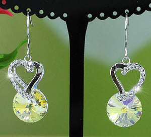 Dangle Heart Earrings Aurora Variation AB Austrian Crystal XE381