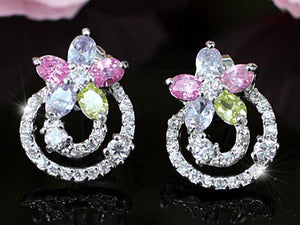 Multi-Color Flower Created Topaz Stud Earrings XE385