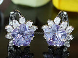 Purple of Flower CZ Cubic Zirconia Huggie Earrings XE405