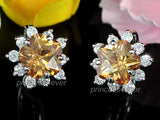 Yellow Flower CZ Cubic Zirconia Huggie Earrings XE407