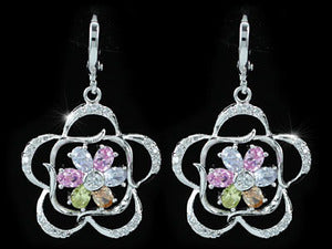 Multi-Color Flower Created Topaz Dangling Earrings XE432