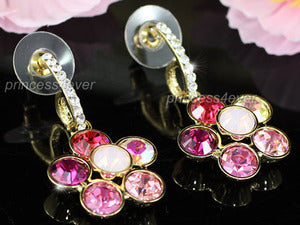 Dangle Pink Flower Earrings use Austrian Crystal XE466