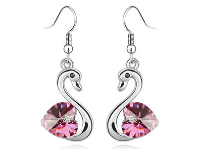 3 Carat Pink Dangle Swan Earrings use Austrian Crystal XE475