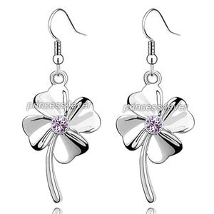 Purple Dangle 4 Leaf Clover Flower Earrings use Swarovski Crystal XE478