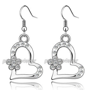 Dangle Heart Flower Earrings use Austrian Crystal XE480