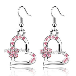 Pink Dangle Heart Flower Earrings use Swarovski Crystal XE483