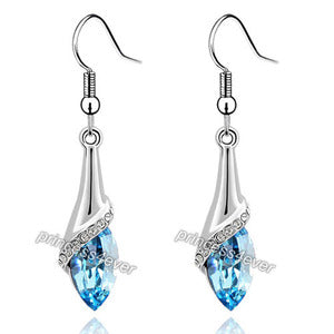 Dangle 3.5 Carat Aqua Blue Earrings use Austrian Crystal XE484