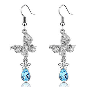2 Carat Aqua Blue Dangle Butterfly Earrings Use Austrian Crystal XE487