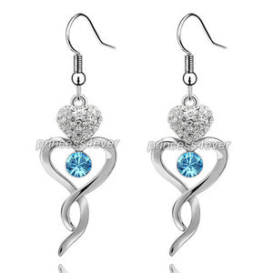 Aqua Blue Dangle Heart Earrings use Austrian Crystal XE490