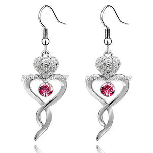 Pink Dangle Heart Earrings use Swarovski Crystal XE492