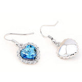 3 Carat Aqua Blue Dangle Heart Earrings use Austrian Crystal XE494