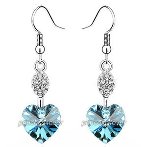 Dangle 3 Carat Aqua Blue Heart Earrings use Austrian Crystal XE498