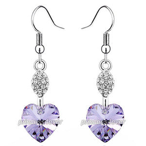 Dangle 3 Carat Purple Heart Earrings use Austrian Crystal XE499