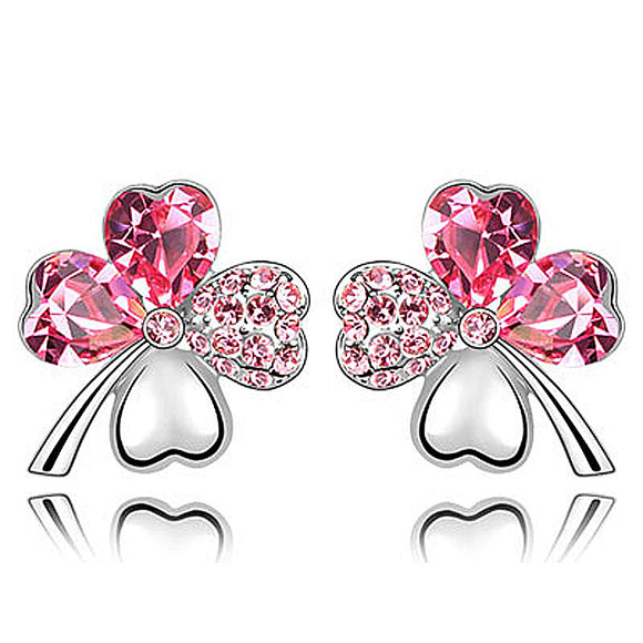 4 Leaf Clover Flower Hot Pink Earrings use Austrian Crystal XE517