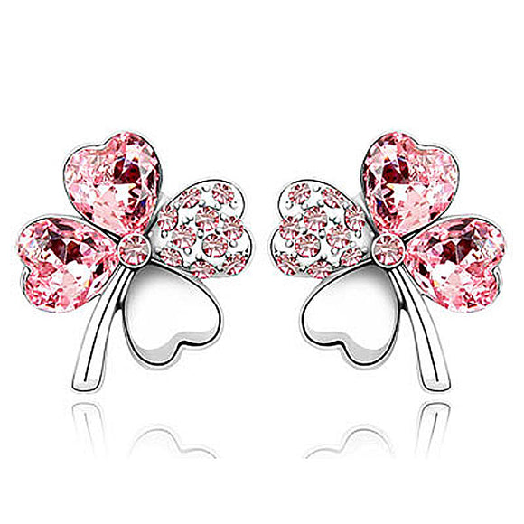 4 Leaf Clover Flower Light Pink Earrings use Austrian Crystal XE520