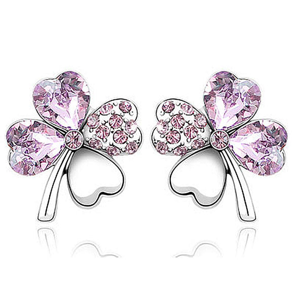 4 Leaf Clover Flower Light Lilac Purple Earrings use Austrian Crystal XE521