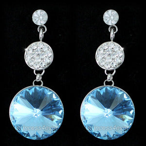 Dangle 5 Carat Aqua Blue Earrings use Austrian Crystal XE525