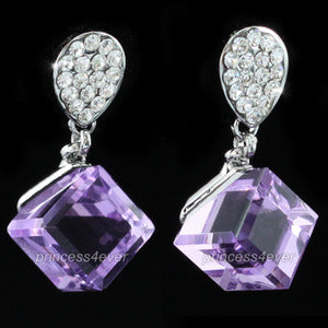 Dangle Purple Cube Earrings use Austrian Crystal XE528