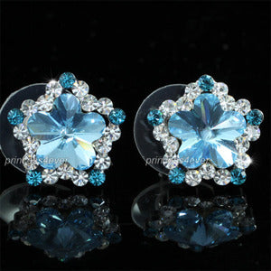 Aqua Blue Flower Stud Earrings use Austrian Crystal XE529