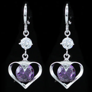 Dangle Heart 2 Carat Purple Created Sapphire Earrings XE539