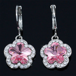 Dangle Pink Flower Earrings use Austrian Crystal XE559