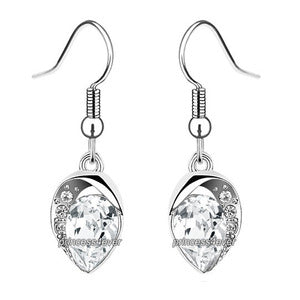 Silver Clear Dangle Pear Cut Earrings use Swarovski Crystal XE569
