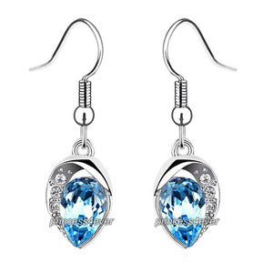 Blue Dangle Pear Cut Earrings use Austrian Crystal XE571