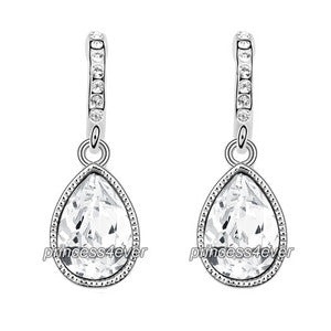 Silver Clear Dangle Pear Cut Earrings use Swarovski Crystal XE576
