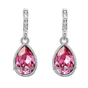 Pink Dangle Pear Cut Earrings use Swarovski Crystal XE577